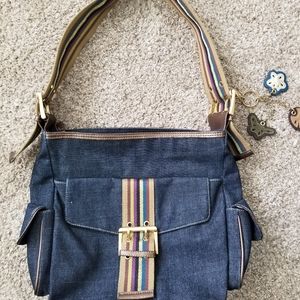 Franco Sarto Jean bag with striped detais.